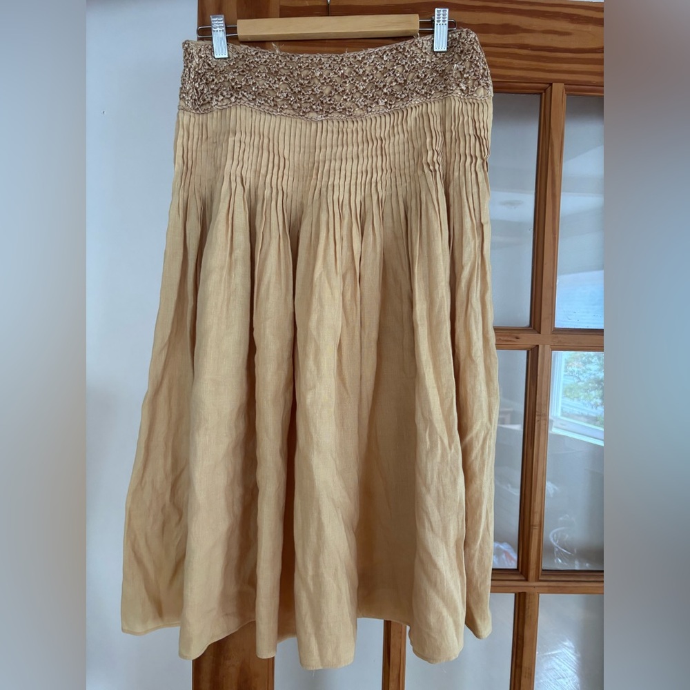 MaxMara linen pleated Smocked midi  skirt size 6